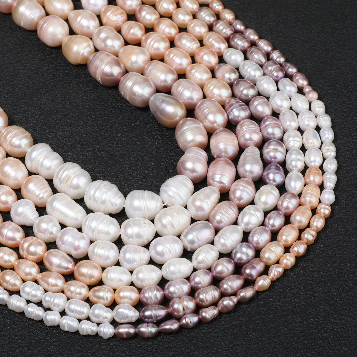 Natural Freshwater Pearl Loose Beads – Pink White Purple Rice Shape