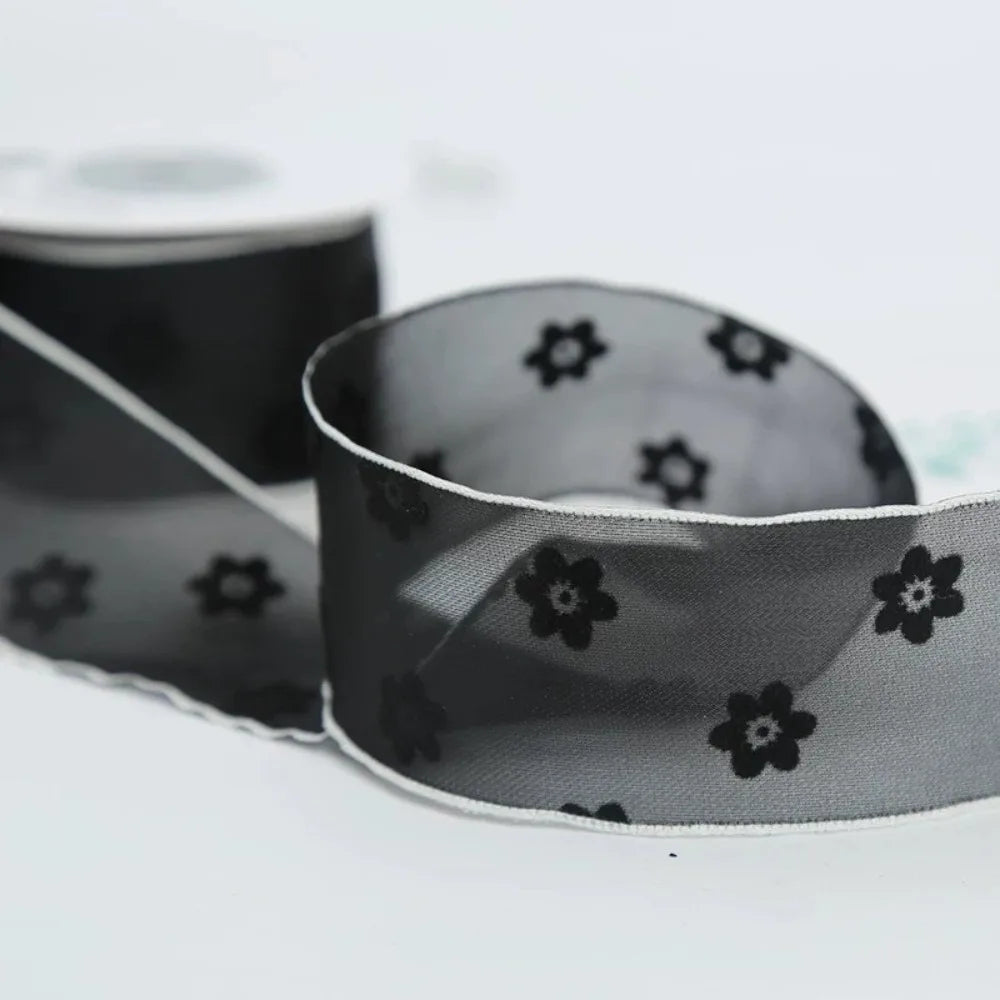 10 Yards Flocked Organza Ribbon – Sheer Polka Dot 1.5" Wide