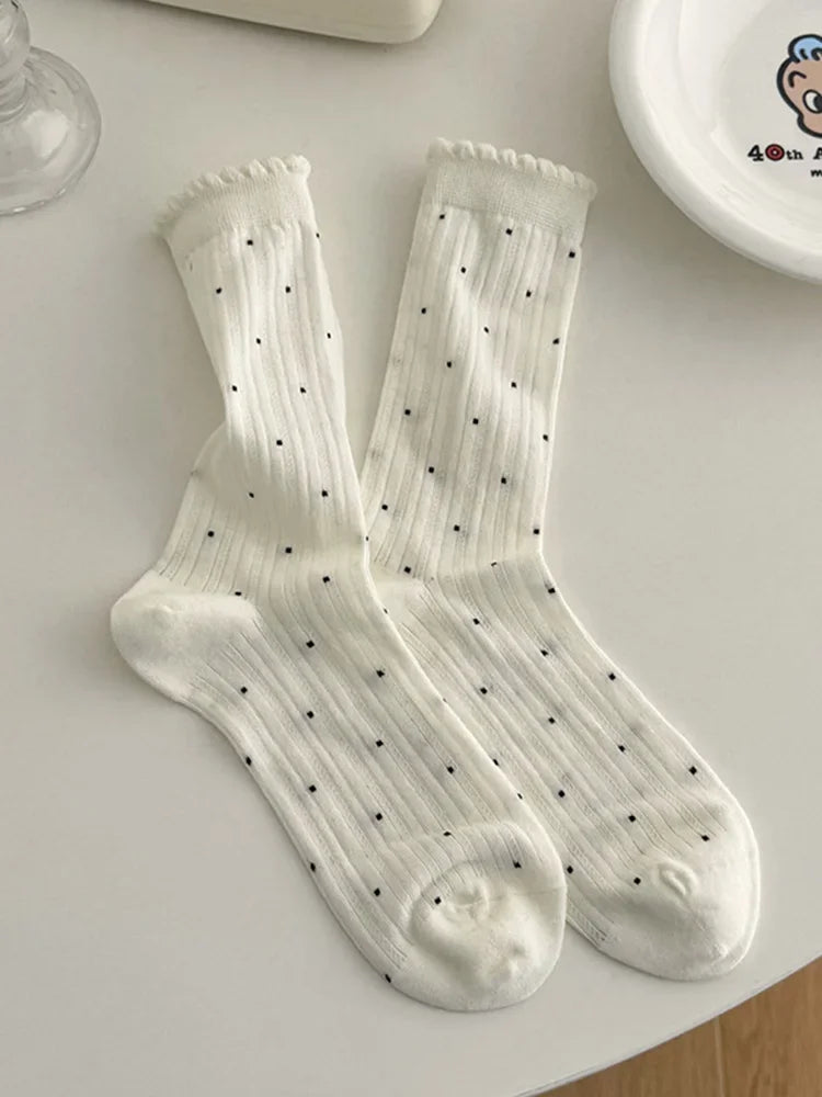 Women's Polka Dot Cotton Crew Socks – Kawaii Harajuku Style