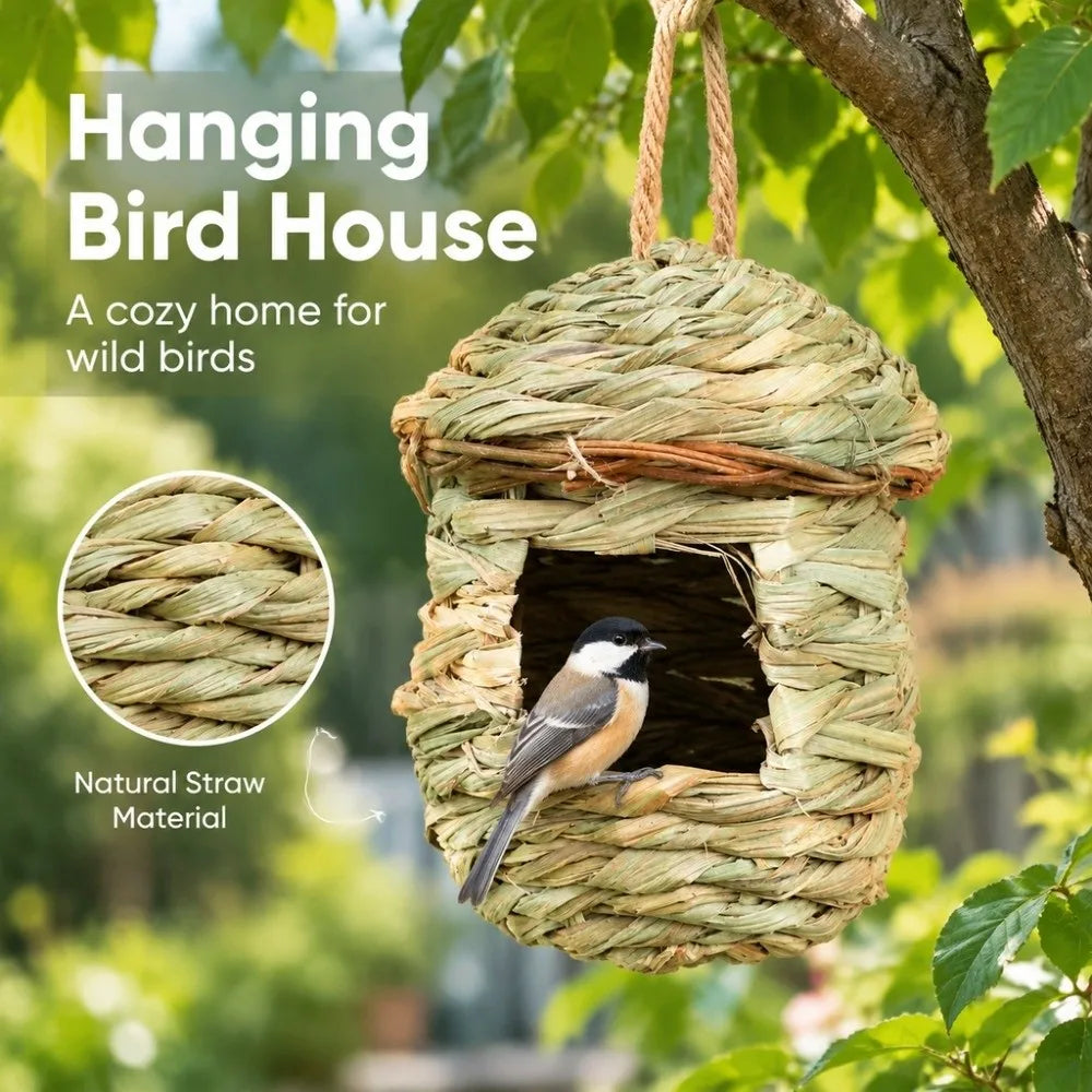 Hand-Woven Straw Hanging Bird House – Garden Bird Nest
