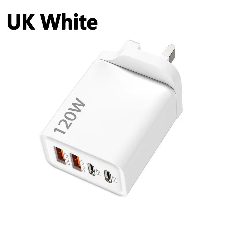 4-Port 120W USB-C PD Fast Charger – Quick Charge 3.0 Adapter