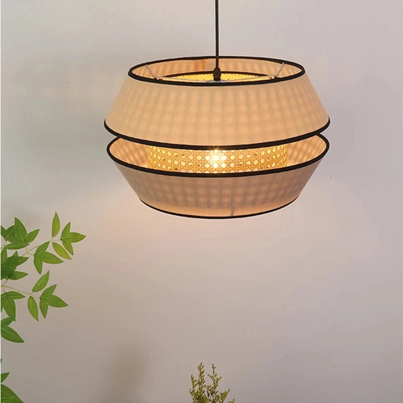 Wabi Sabi Rattan Bamboo Pendant Light – E27 Hanging Ceiling Lamp
