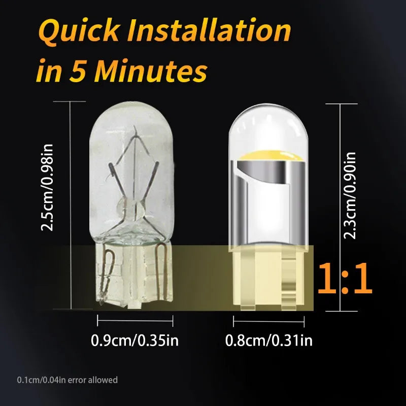 T10 W5W LED Car Bulbs – White COB Plug & Play Interior Lights