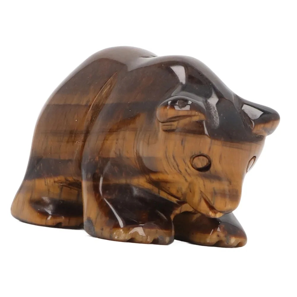 Tiger Eye Crystal Bear Figurine – Hand-Carved Stone Statue 1.5in
