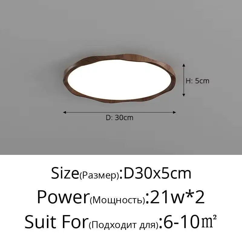 Wood Grain Round LED Ceiling Light – Dimmable Modern Lamp