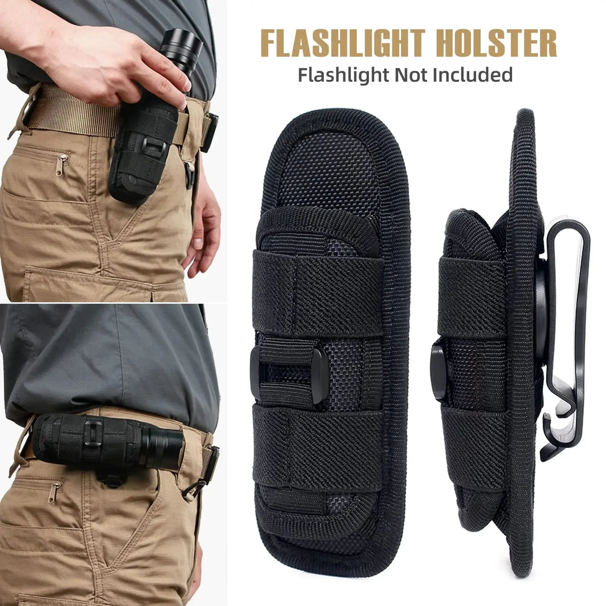 Tactical Flashlight Pouch Holster – 360° Rotatable Belt Clip