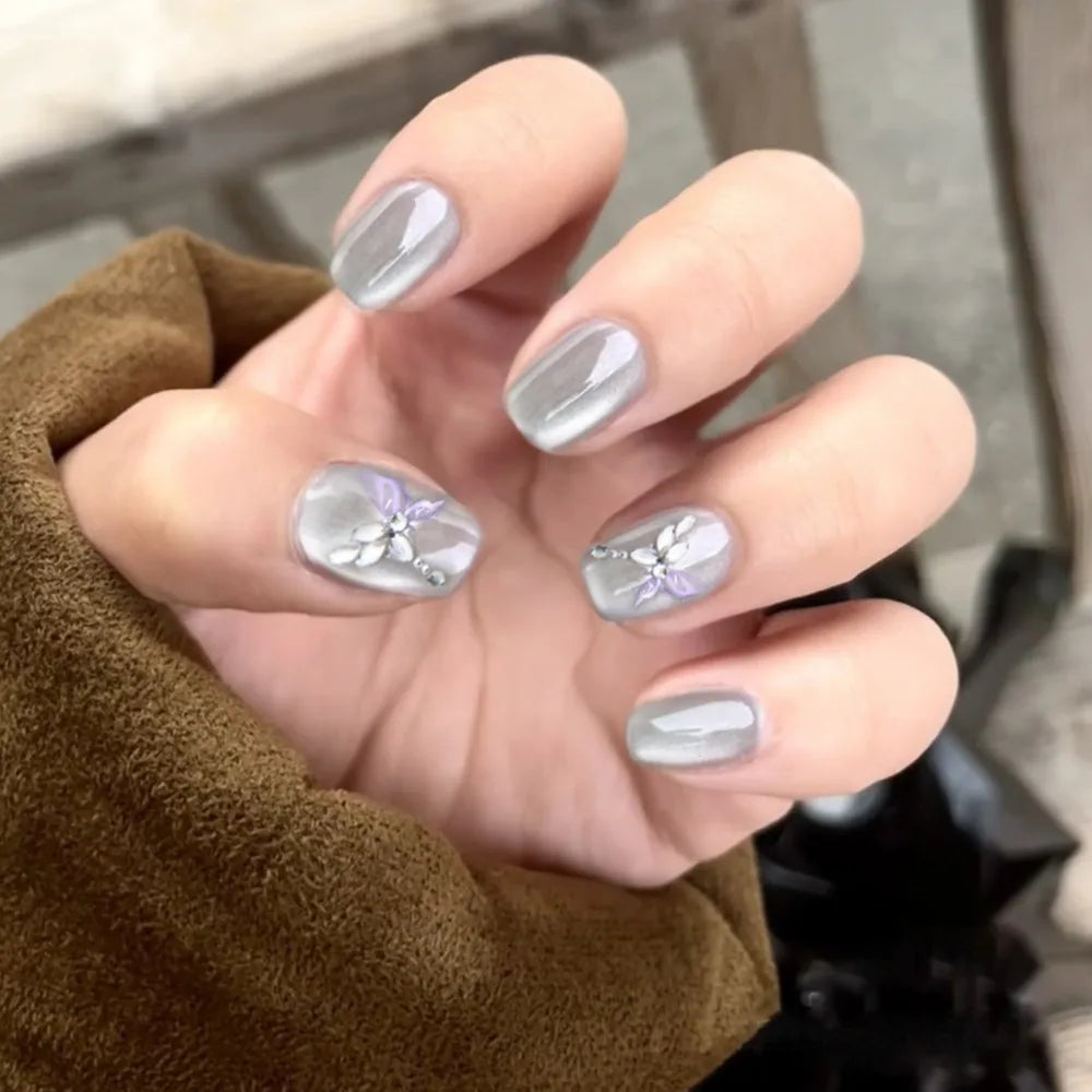 30-Pack Short Ballerina False Nails – French Cat Eye DIY Tips