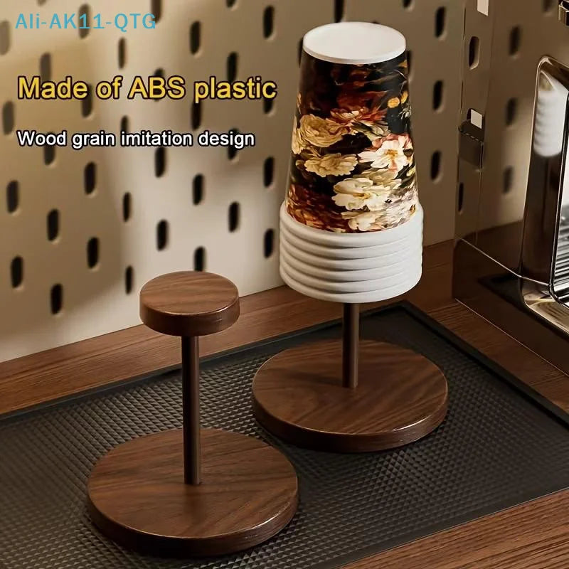 Walnut-Style Disposable Paper Cup Dispenser & Desk Storage Rack