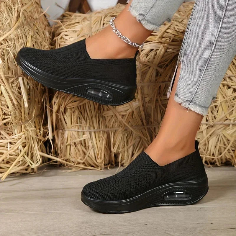 Women's Platform Slip-On Sneakers | Air Cushion Wedge Shoes