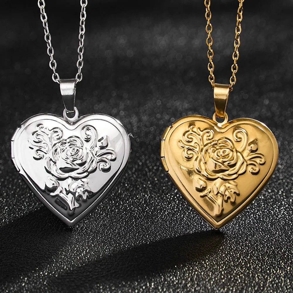 Personalized Heart Locket Necklace | Custom Photo Rose Pendant