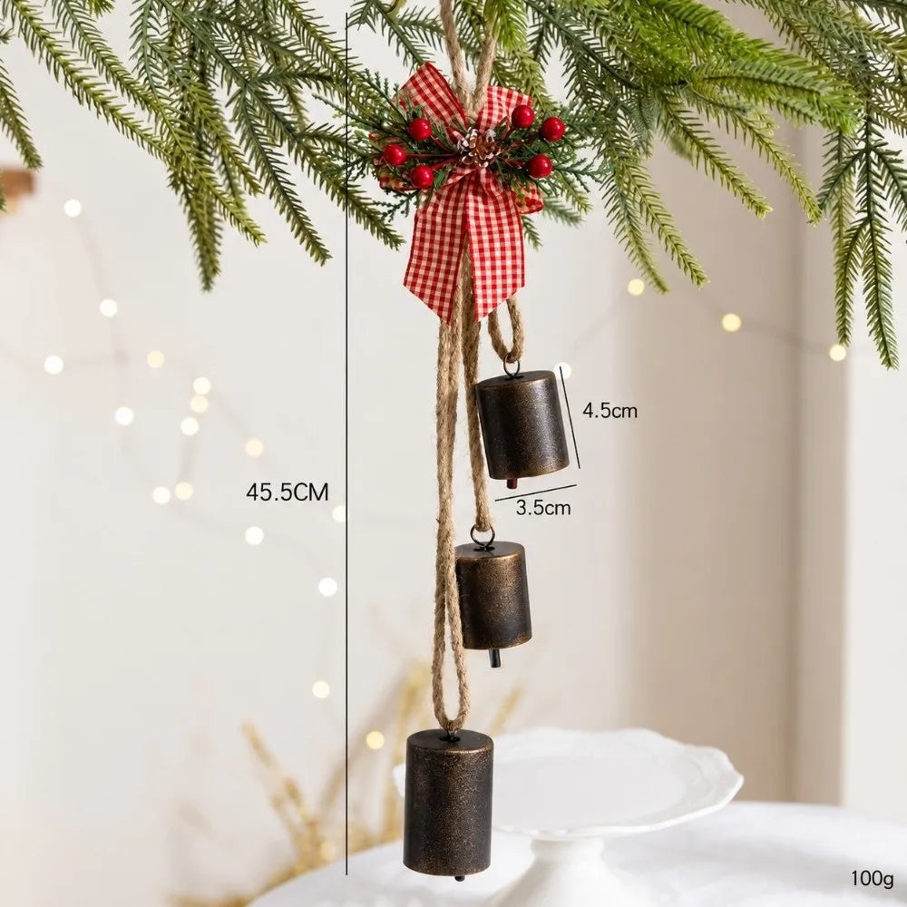 Vintage Iron Christmas Bell Ornament | Rustic Jute Rope Cluster