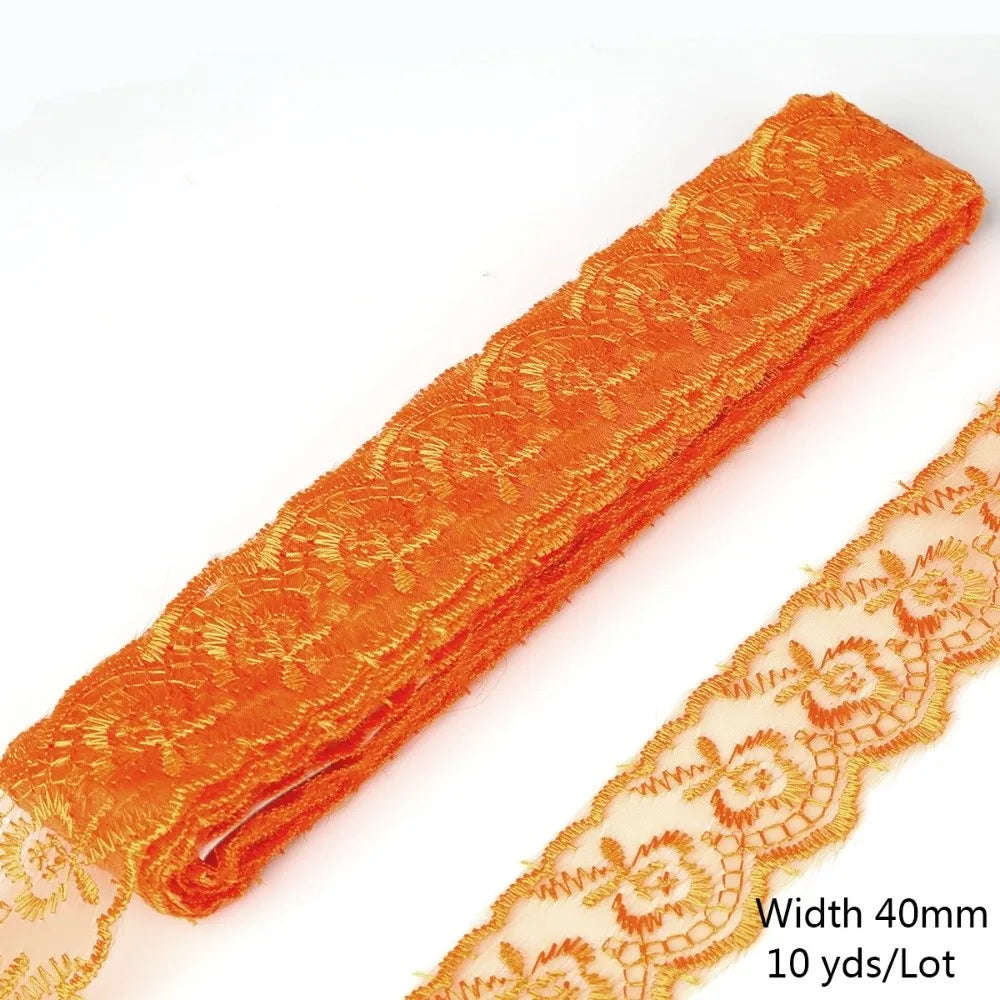 10 Yards Floral Embroidery Lace Trim – Hollow Polyester 40mm