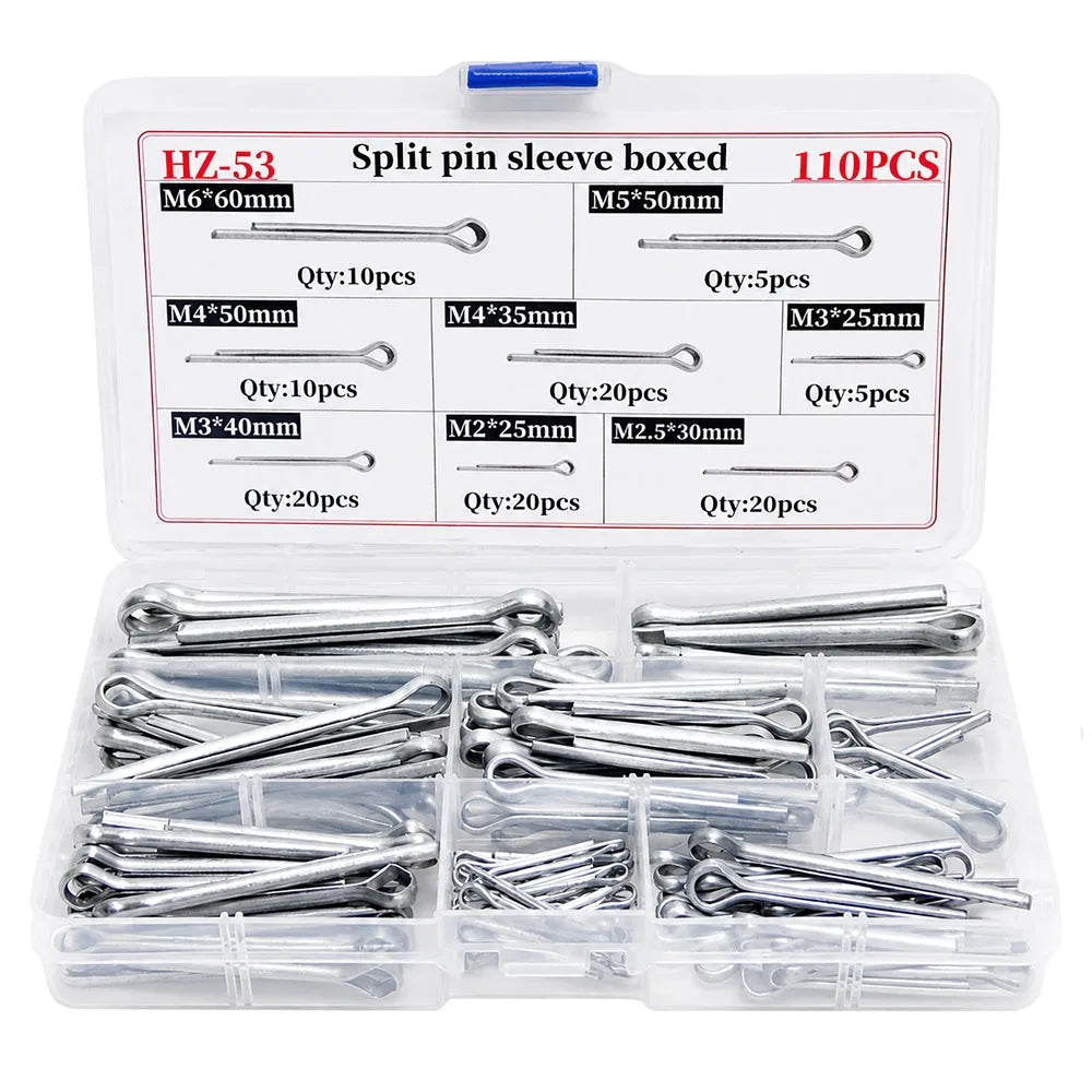 Carbon Steel Cotter Split Pin Assortment Kit – 110 or 350 Pcs