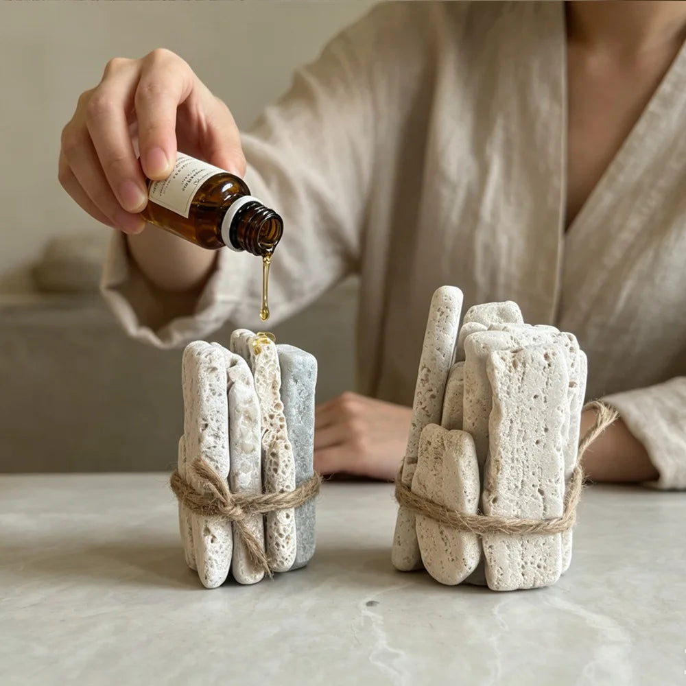 Travertine Aroma Stone Diffuser – Flameless Essential Oil Decor