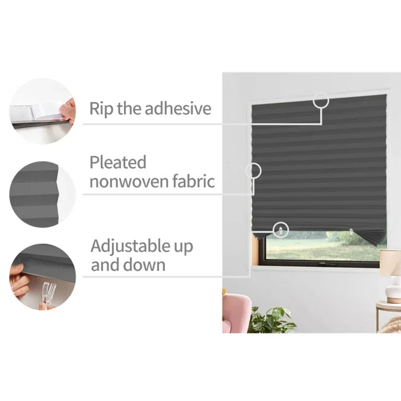 Self-Adhesive Pleated Blinds – Half Blackout Window Shades