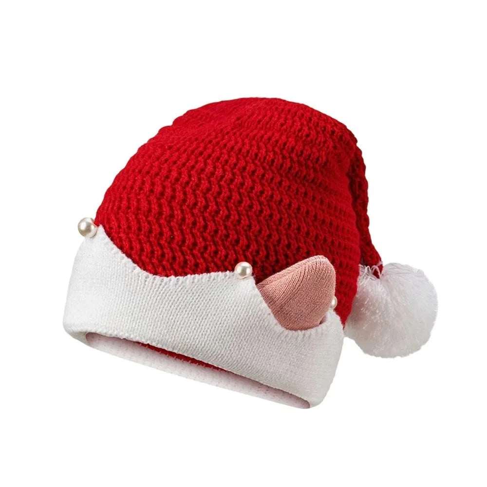 Knitted Christmas Elf Hat – Striped Jacquard Cap with Pom-Pom