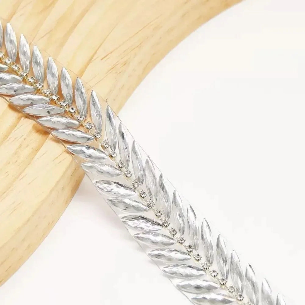 Iron-On Rhinestone Ribbon Trim – 1 Yard DIY Crystal Decor