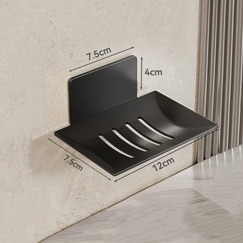 Wall-Mounted Carbon Steel Soap Tray with Drainage – Black