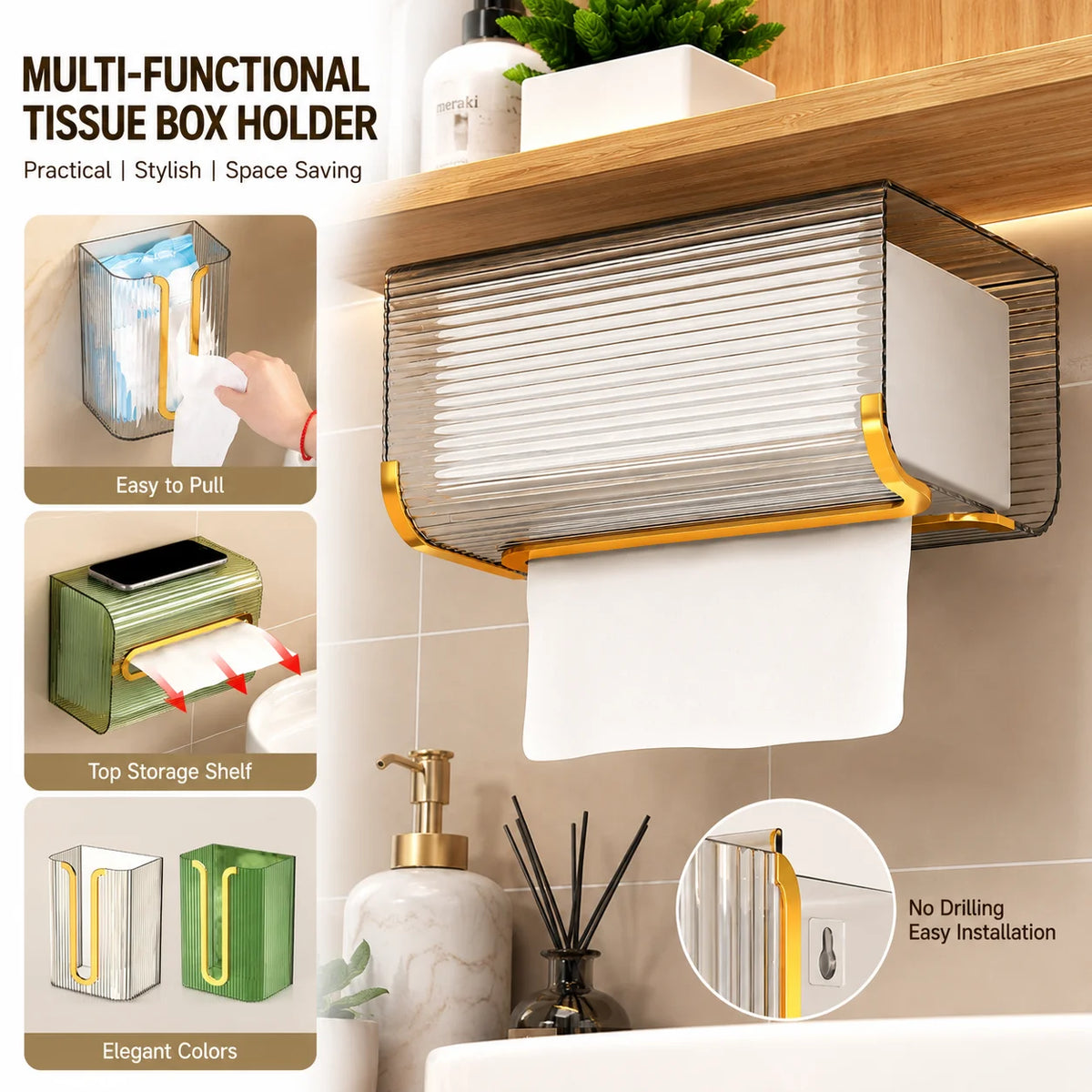 Wall-Mounted Acrylic Tissue Box Holder – Bathroom & Kitchen