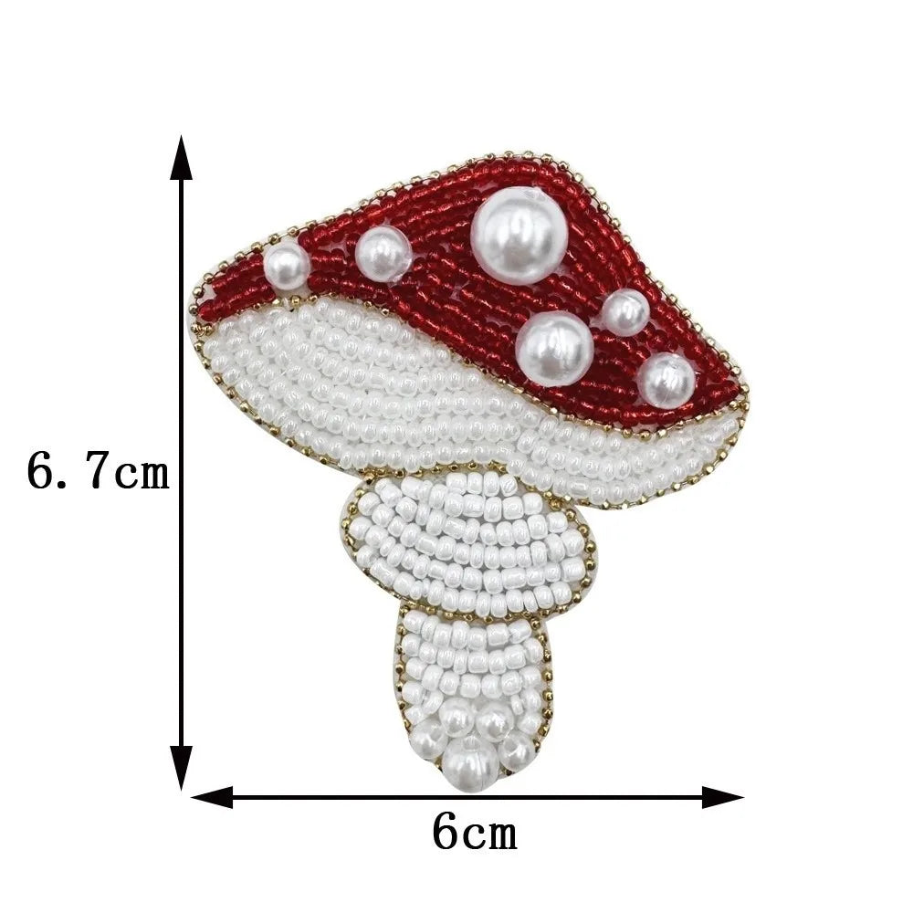 Handmade 3D Beaded Mushroom Patch – DIY Fabric Appliqué Craft