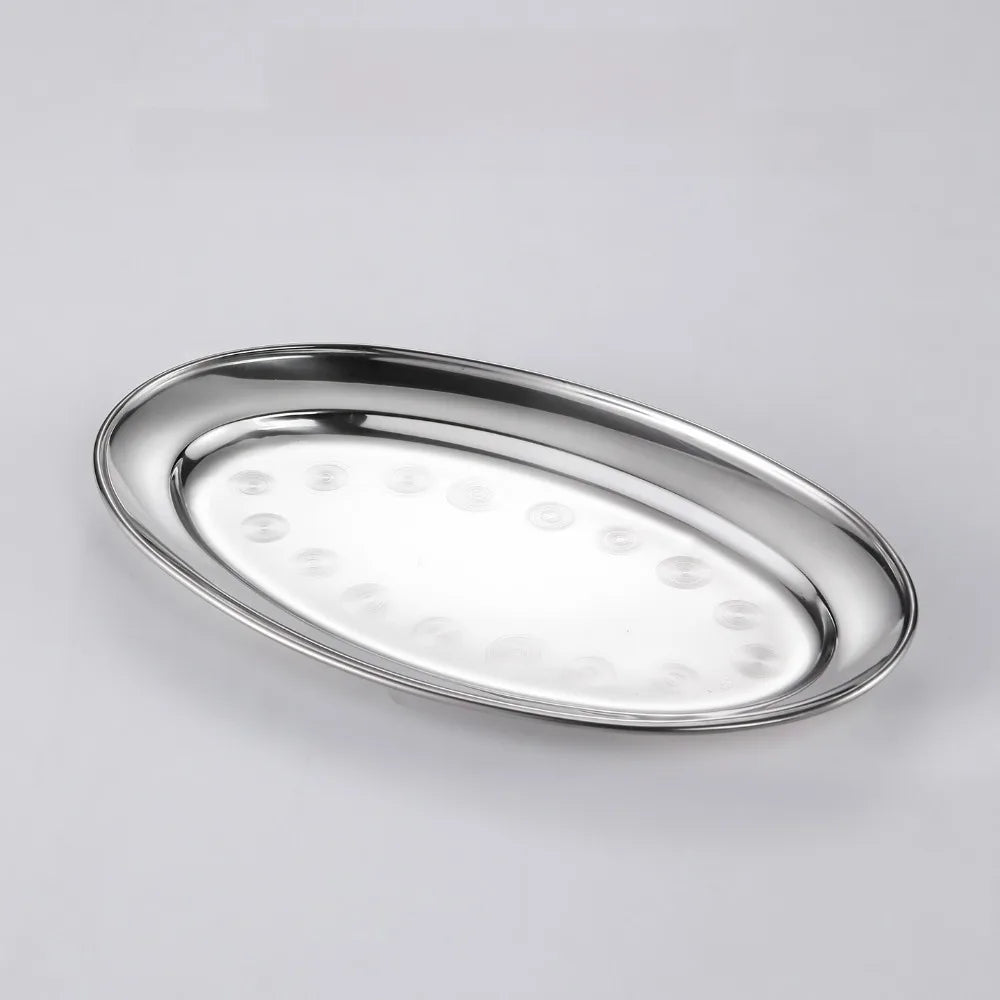 Stainless Steel Oval Fish Plate – Shallow Serving Tray Multi-Size