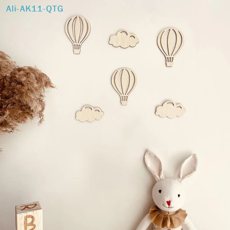 Wooden Hot Air Balloon Cloud Star Wall Sticker Set – Home Décor