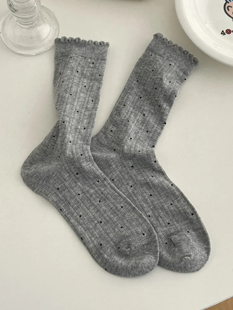 Women's Polka Dot Cotton Crew Socks – Kawaii Harajuku Style