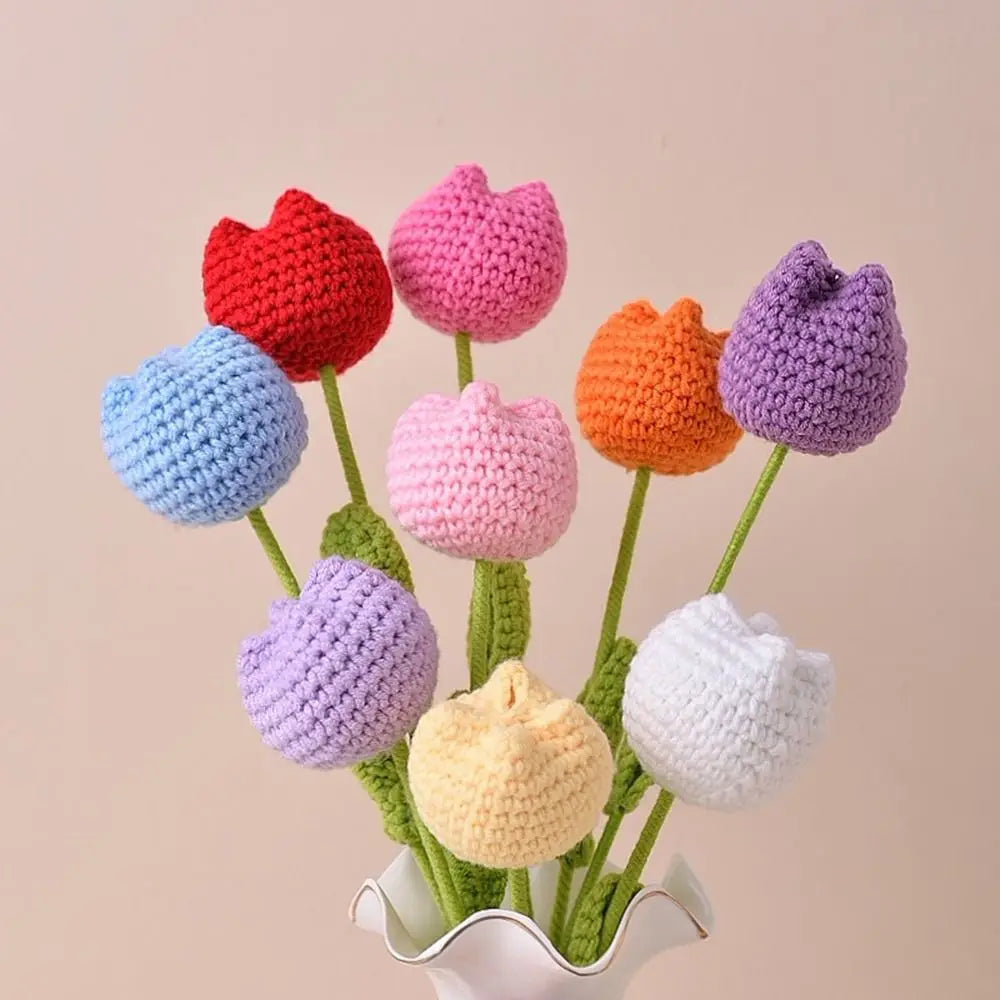 Handmade Crochet Tulip Bouquet – Knitted Cotton Artificial Flowers
