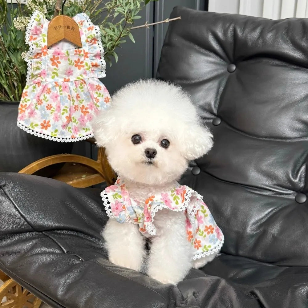 Floral Print Summer Dog Dress – Princess Skirt for Small Dogs
