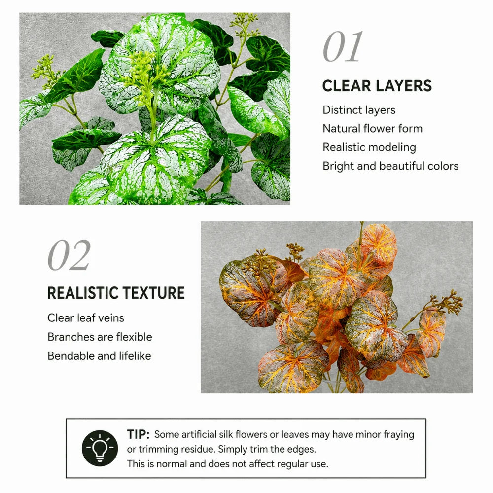 Faux Begonia Silk Leaf Branch – Multicolor Artificial Plant Decor