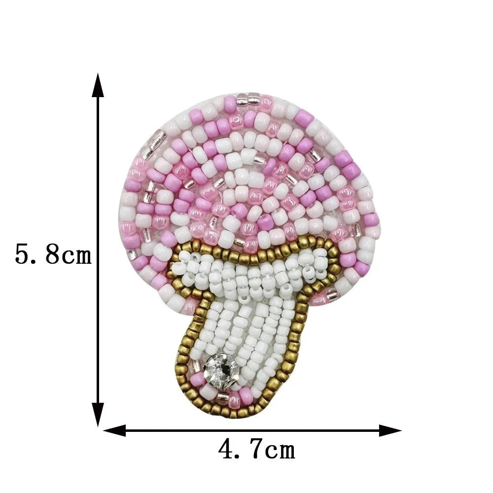 Handmade 3D Beaded Mushroom Patch – DIY Fabric Appliqué Craft