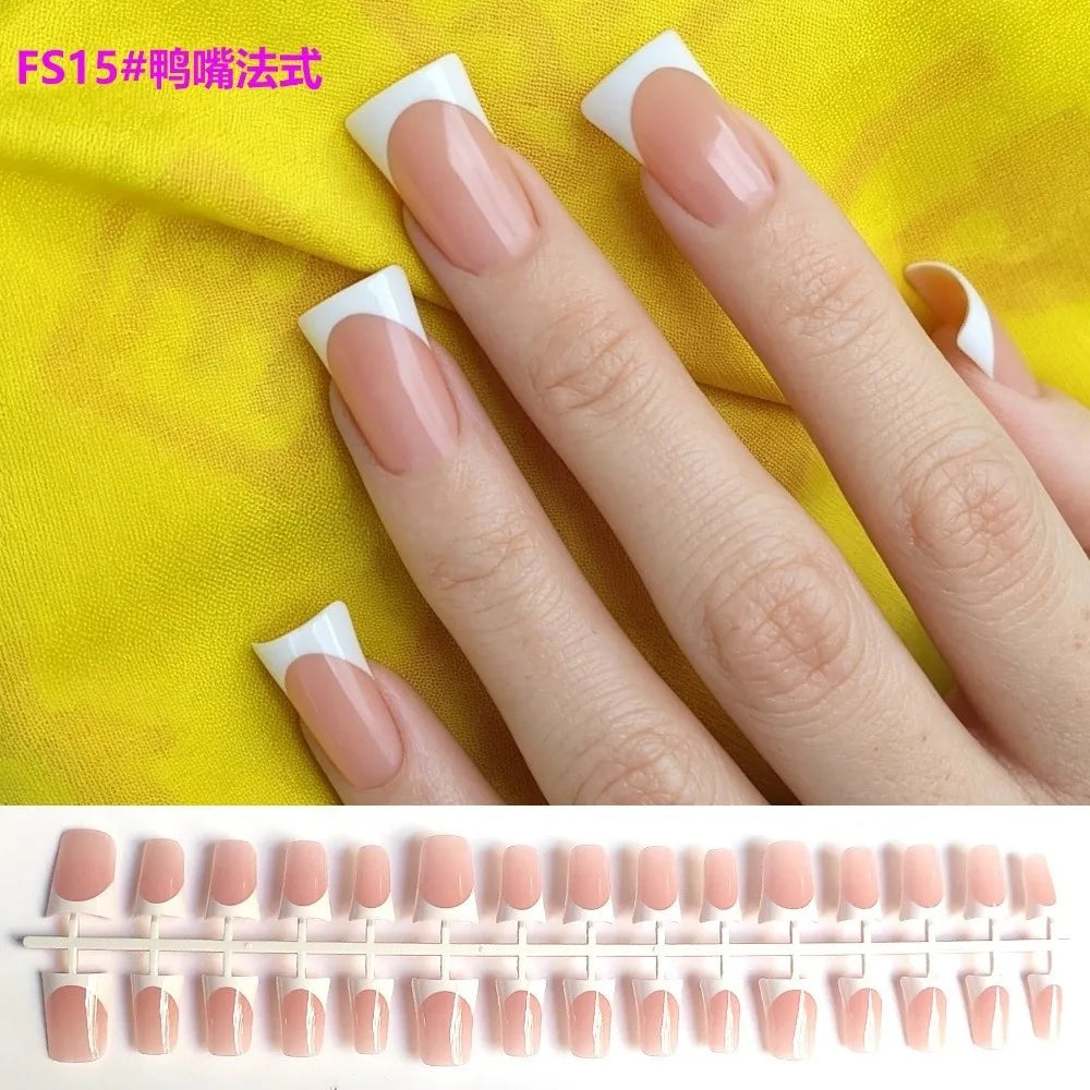 French Duckbill Press-On Nails – White & Pink 30-Piece Set