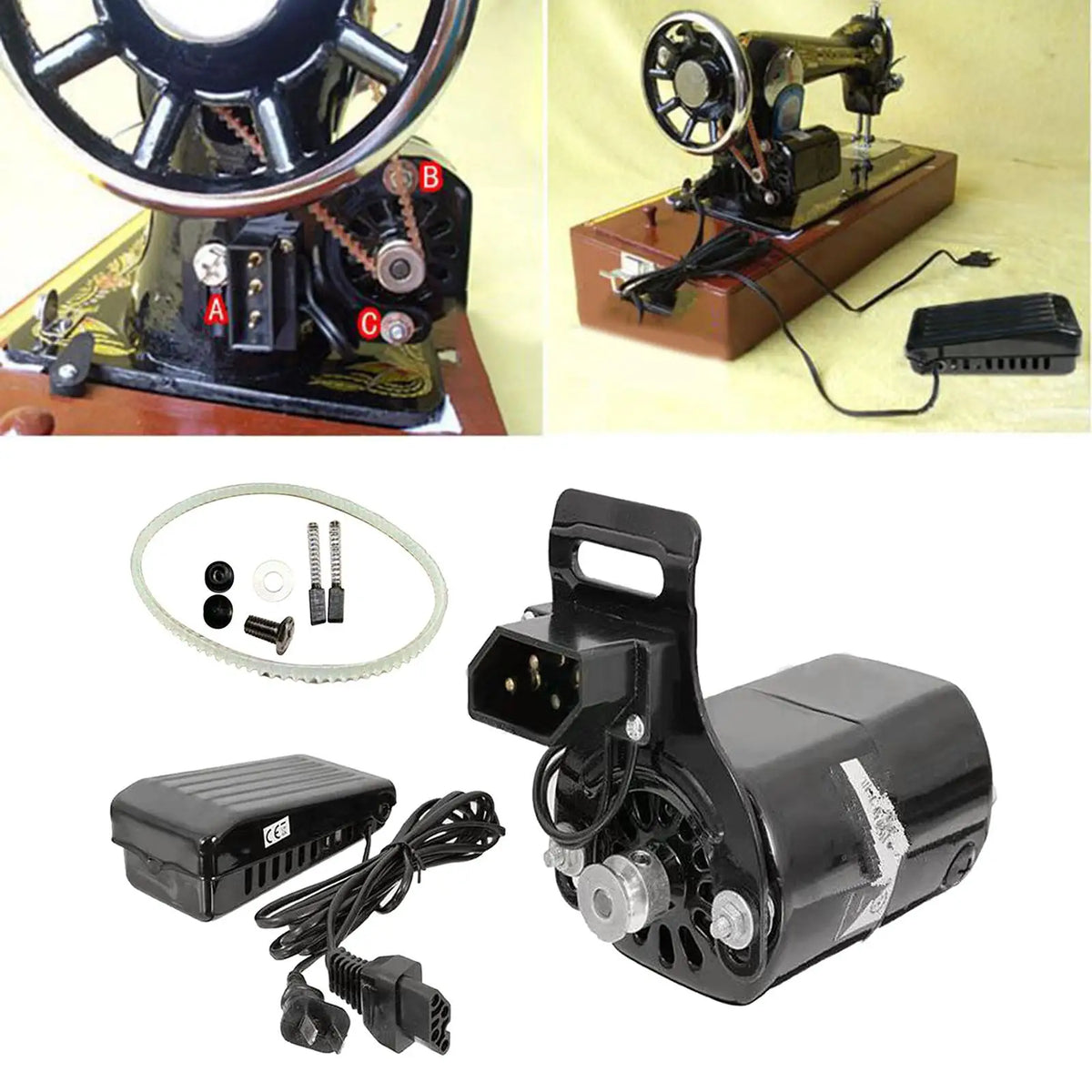 Sewing Machine Motor Kit – Speed Pedal, Belt & Buttons