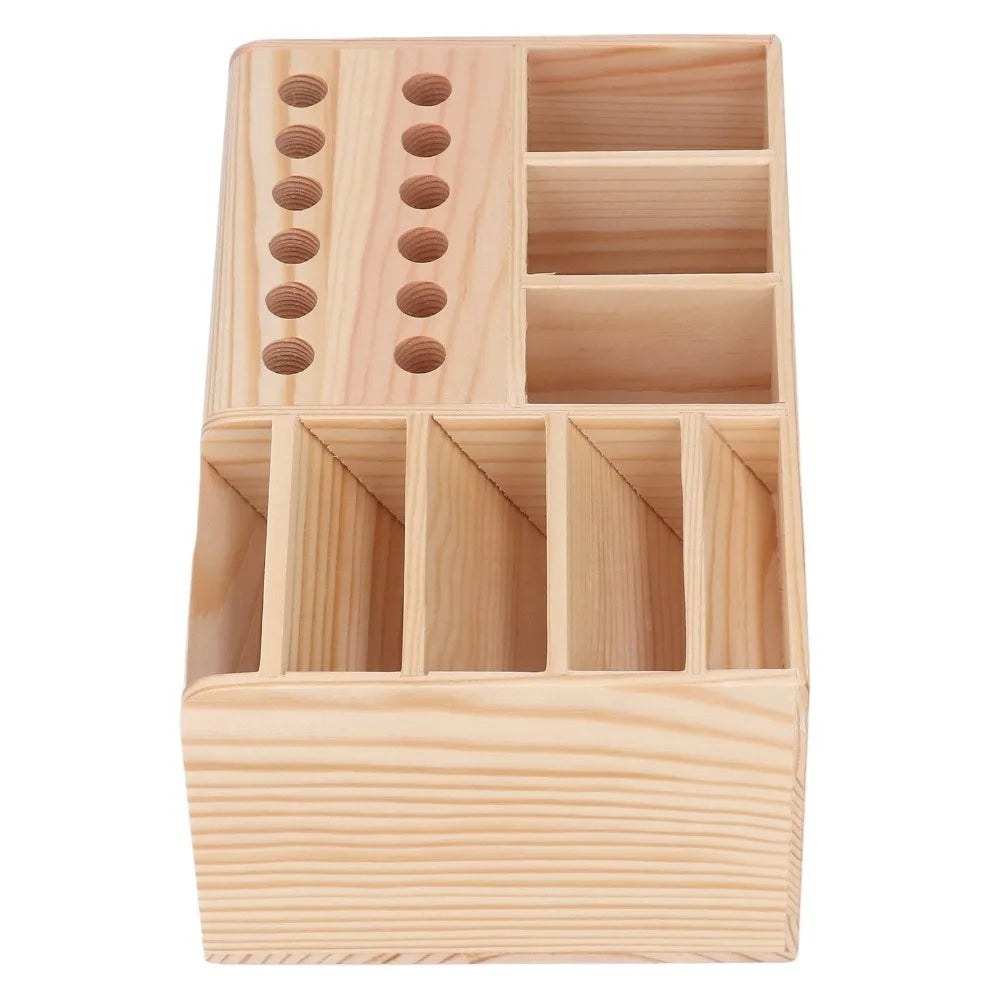 Wooden Desktop Tool Organizer – Multi-Compartment Storage Rack