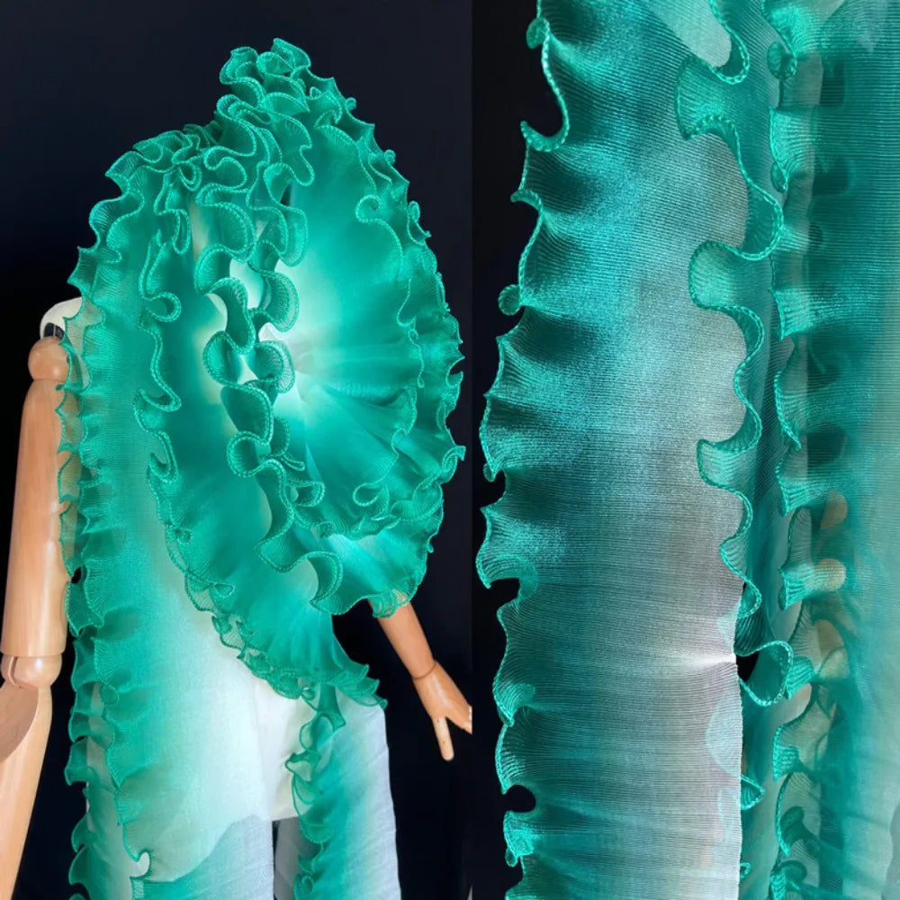 2-Yard Flounce Wave Lace Fabric 12cm – Gradient Mesh Organza