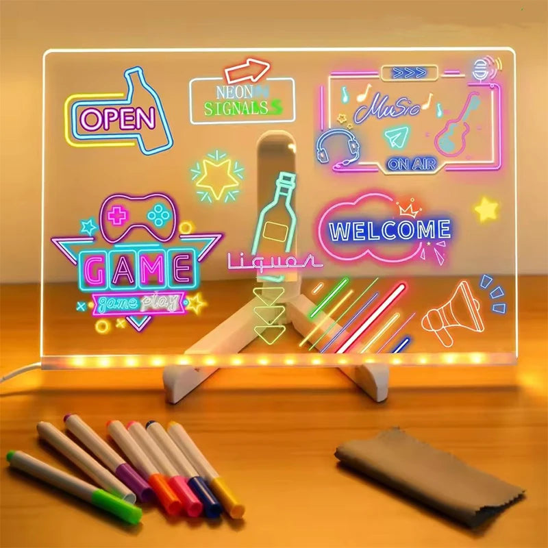 LED Acrylic Message Board Night Light with 7 Color Pens