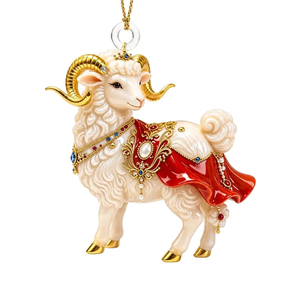 Rhinestone Goat Hanging Ornament – Acrylic Holiday Pendant