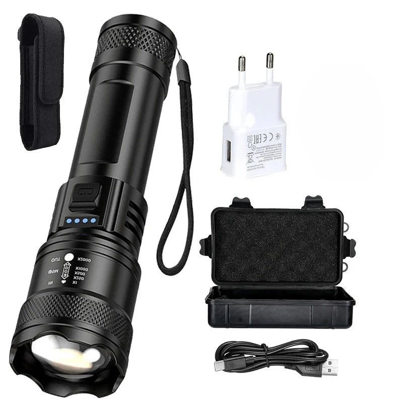 USB Rechargeable Zoomable LED Tactical Flashlight – 3000m Range