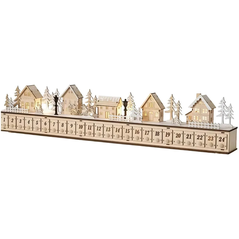 Wooden Christmas Advent Calendar – 24 Drawers & LED Lights