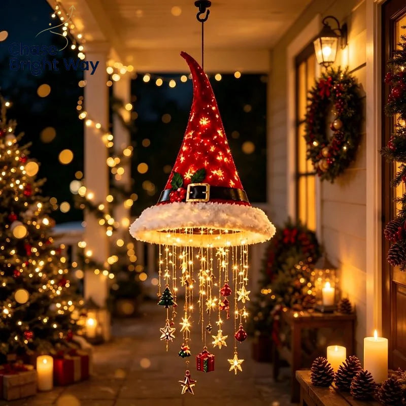 LED Witch Hat Wind Chime Hanging Décor – Glowing Iron Ornament