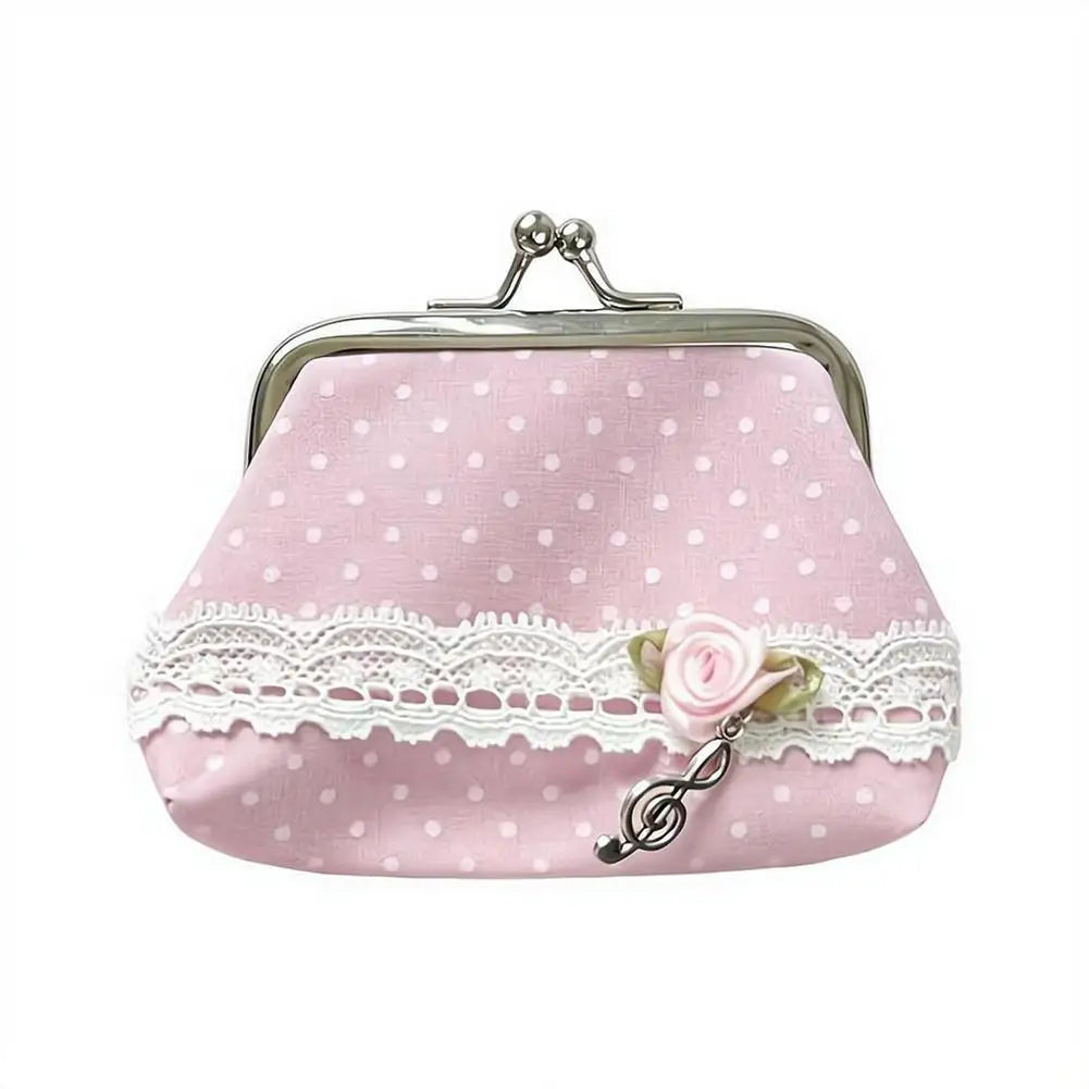 Y2K Lace Coin Purse – Vintage Polka Dot Mini Wallet Pouch