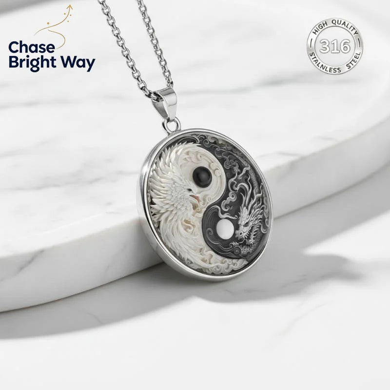 Yin Yang Dragon & Phoenix Pendant Necklace | Stainless Steel