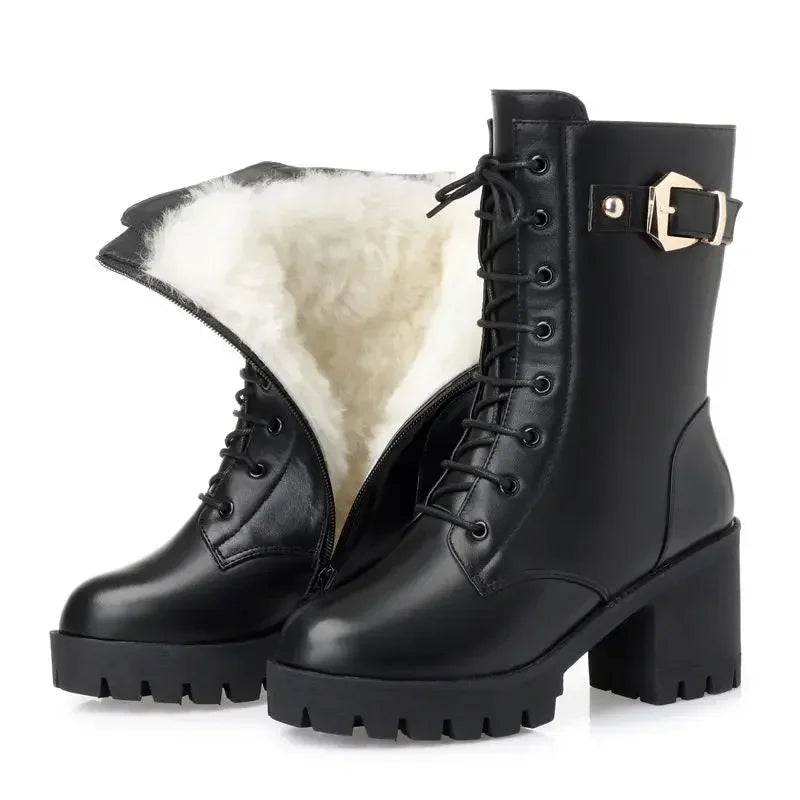 LEDP Women's Mid-Calf Platform Boots – Square Heel & Zip