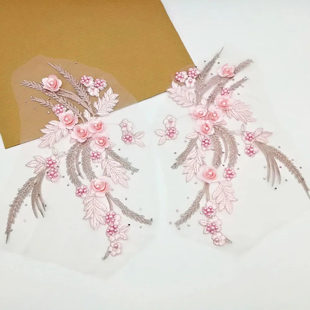 3D Flower Tassel Lace Appliqué Patch – Bridal Sew-On 2pc
