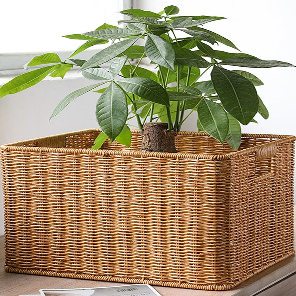 Woven Look Storage Basket with Handles – Home Organizer