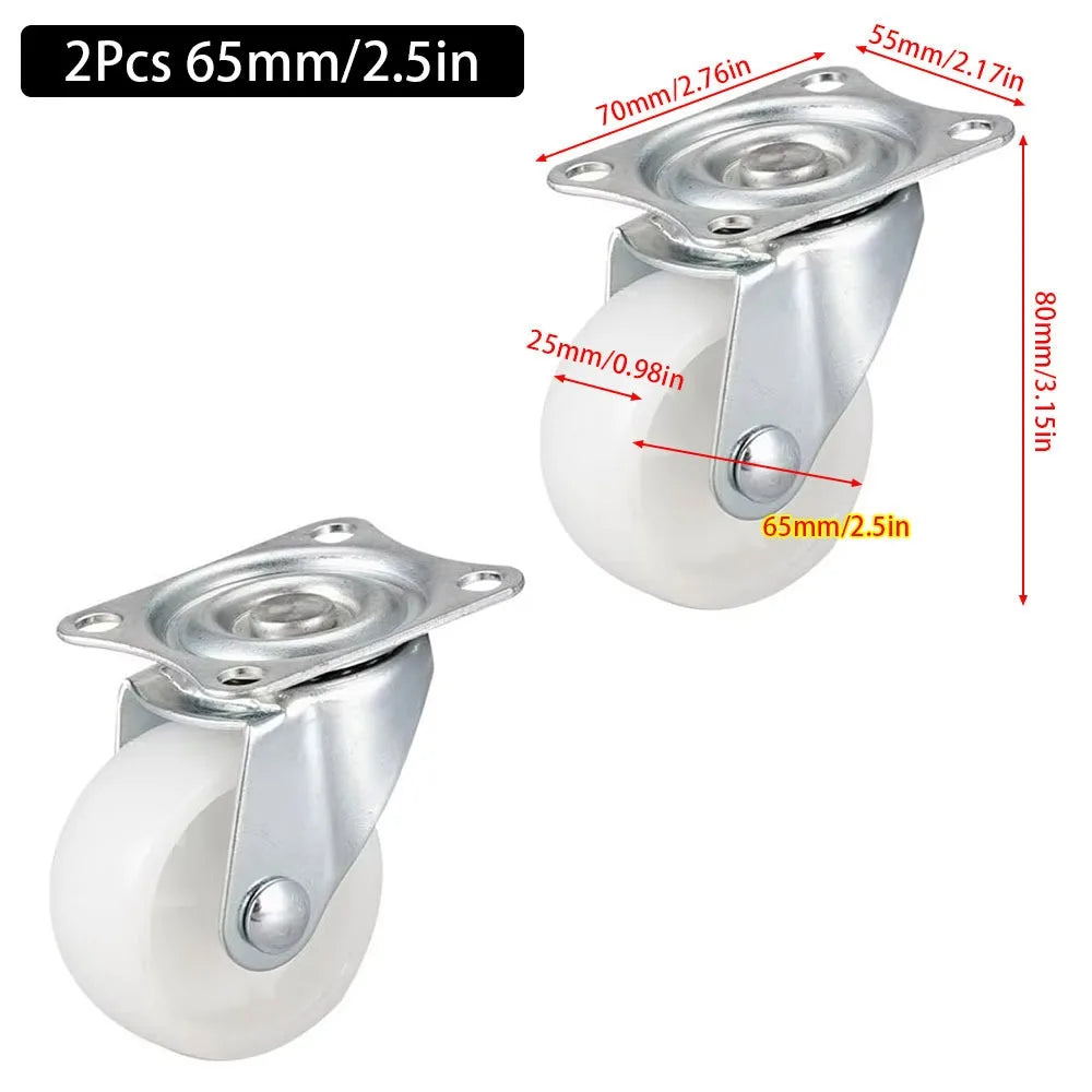 Heavy Duty 360° Swivel Caster Wheels – White Nylon Furniture Rollers