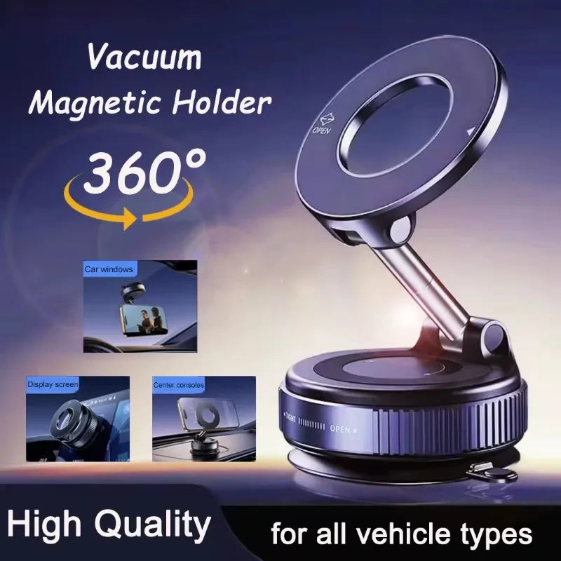 Magnetic Car Phone Holder – 360° Vacuum Suction Mount