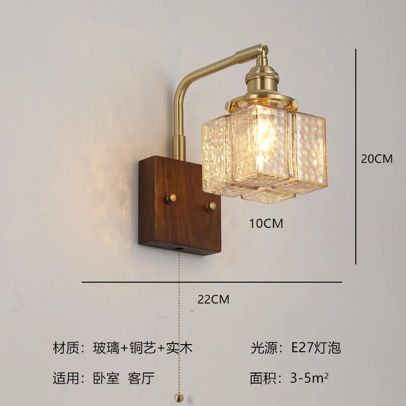 Vintage Brass Frosted Glass Wall Lamp – Nordic Bedside Sconce