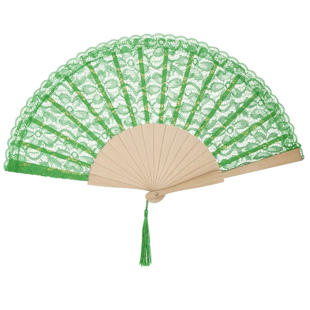 Vintage Chinese Lace Folding Fan – Floral Wood Hand Fan & Tassel