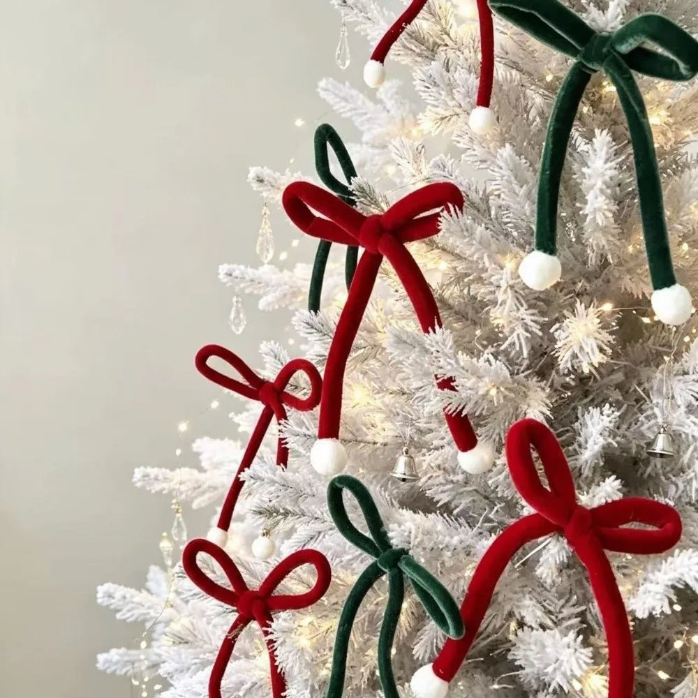 Velvet Christmas Tree Bows – Red & Green Wreath Ornaments 3/6pc